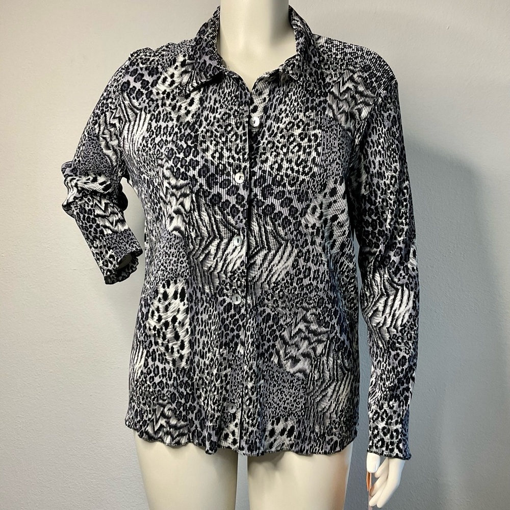 CPW Vintage Animal Print Long Sleeve Button Front Top sz 1X